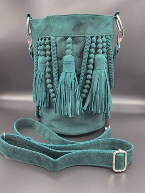 Jodi Lee Kelsey Bucket Bag- Jade Green Suede